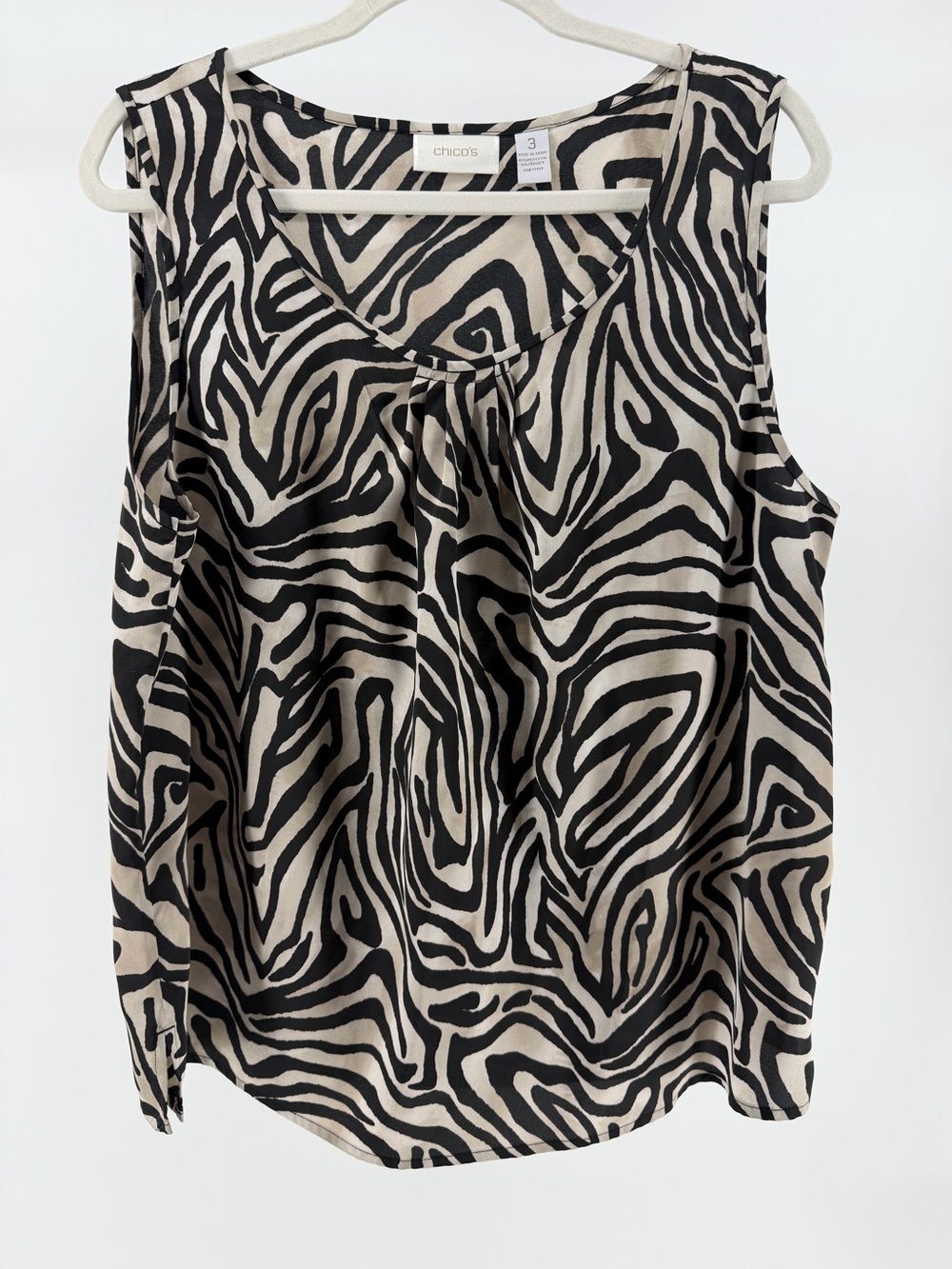 Chico's Black Tan Animal Print Silky Shell Sleeveless Top, Women's XL (3)